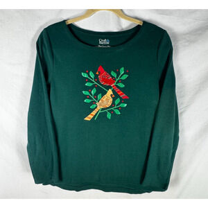 Croft & Barrow Green Cardinals 'Ugly Christmas' Shirt, Sz S, Sparkly 100% Cotton